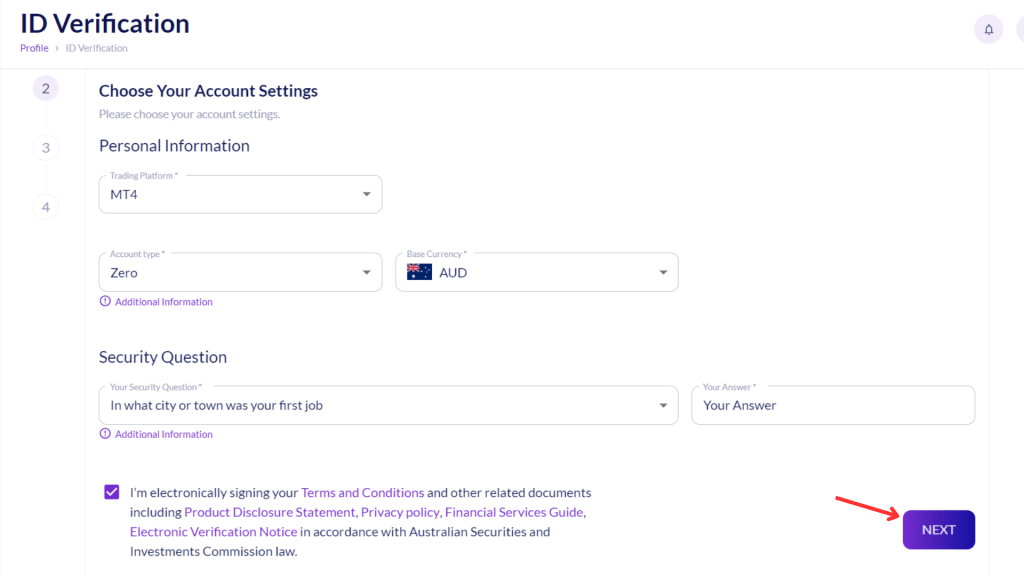 Fusion Markets ID Verification Choose Your Account