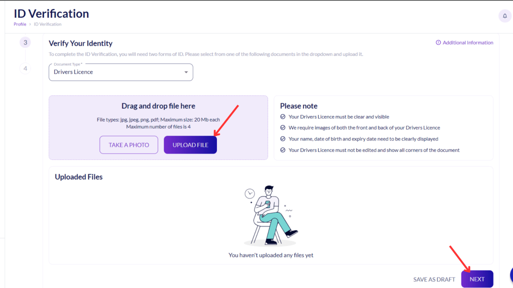 Fusion Markets ID Verification Upload first document