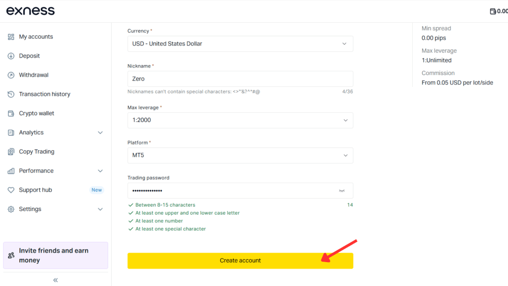 exness create account